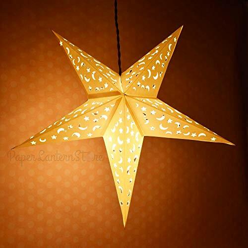 Quasimoon 24″ White Star Moon Cut-Out Paper Star Lantern, Hanging Decoration …
