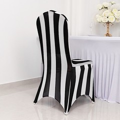 BLACK WHITE Striped Fitted Premium Spandex Banquet CHAIR COVER Party Decorations