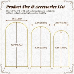 Wedding Arch Backdrop Stand 7.2FT, 6.6FT, 6FT Golden Metal Arch Fit for Wedding