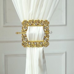 GOLD 2 Square 7″ Baroque Design Plastic CURTAIN TIE Backs Acrylic Crystals Party