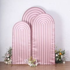 3 DUSTY ROSE Ripple Satin Round Top Wedding Arch Backdrop STAND COVERS Set Party