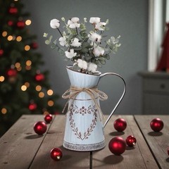 Rustic Galvanized Metal Pitcher Vase Chic Farmhouse Decor Blue Gray w/Heart
