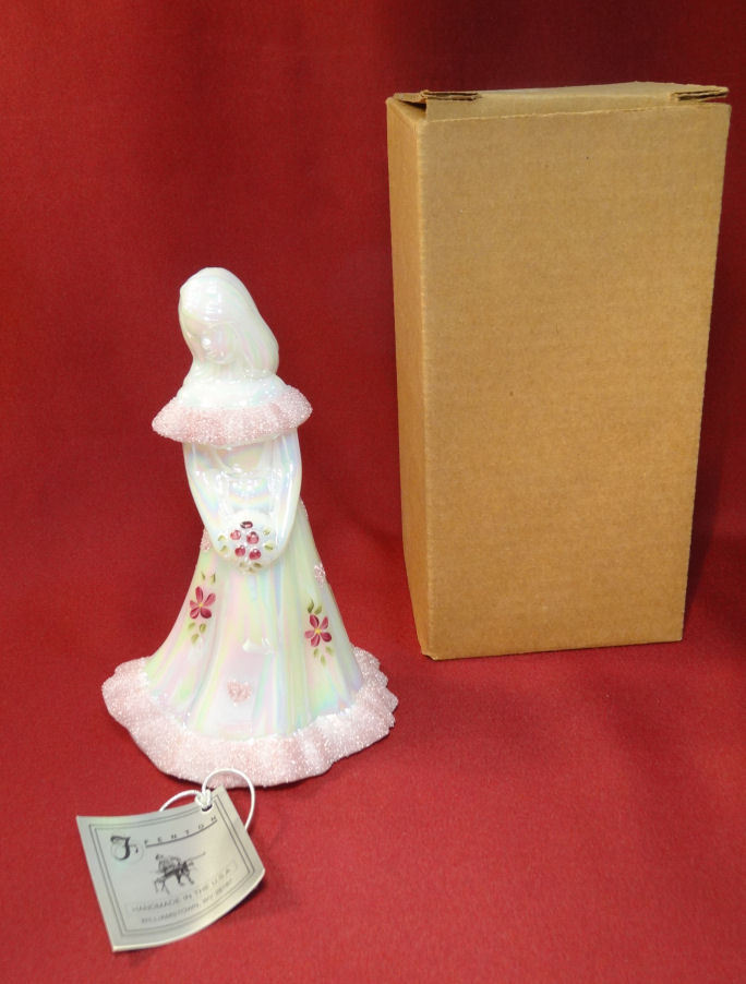 Shelley Fenton Sgnd Girl Bride Bridesmaid Opaline White Iridized Glass Figurine
