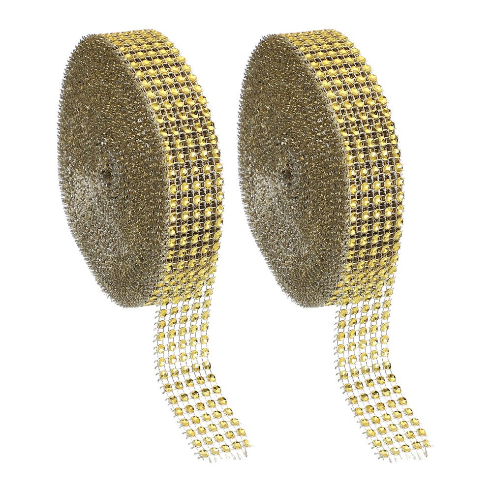 2 Roll 1″x20 Yard Crystal Rhinestones Mesh Ribbon Gold (4mm)