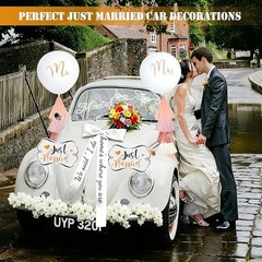 20 Pcs Pink Just Married Car Decorations Include 10 Can Stickers Satin Ribbon