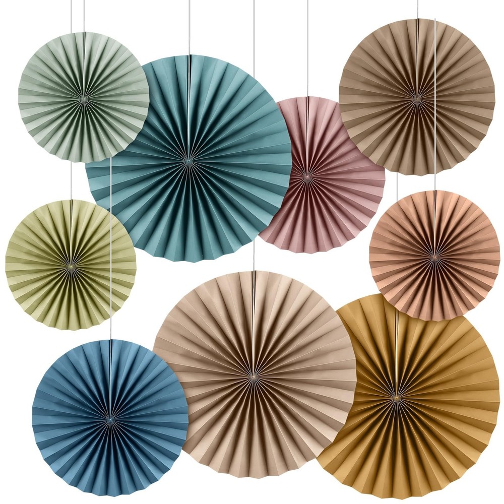9 Pack Boho Paper Fan Decorations, Neutral Hanging Fans for Classroom Decor, …