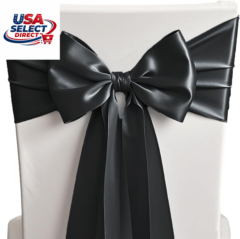 50 Black Satin Chair Sashes 7×108 Inches for Wedding Party Decor