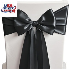50 Black Satin Chair Sashes 7×108 Inches for Wedding Party Decor