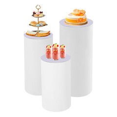 3pcs Pedestal Stand White Pedestal Display Stand Cylinder Pedestal Stand Set