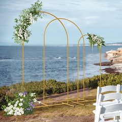 Set of 3 Metal Arch Backdrop Stand Gold Beige Wedding Party Arch Backdrop Stand