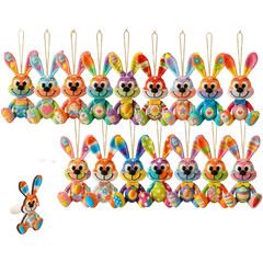 Multicolored Wooden Bunny Pendant for Easter Celebration and Party Decor