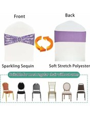 Sequin Chair Sashes Spandex 50 Pk Sequin Stretch with Buckle Chair Band Lavender