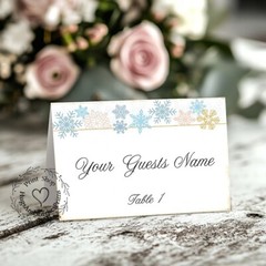 SOFT WINTER SNOWFLAKES TENT STYLE WEDDING PLACE CARDS or TABLE CARDS #485