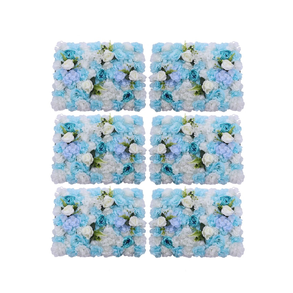 Silk Flowers Wall Panels for Wedding Backdrop 6 Packs Blue Artificial Floral