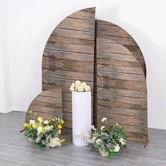 4 Brown Fitted Spandex Wood Print Half Moon Arch Backdrop STAND COVERS Set Party