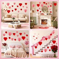PCS Valentines Day Decor, Red Pink Heart Valentines Party Decorations Pom 16