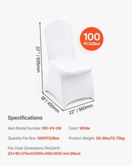 VEVOR 100PCS White Stretch Spandex Folding Chair Covers for Wedding Party Dining