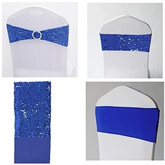 Stretch Sequin Chair Sashes 50 Pack Blue 6×14 Inch Spandex Bands for Wedding