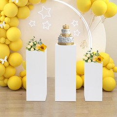 3 Pcs White Iron Display Pedestal Stands Square Free Standing Set