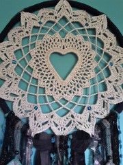 X Large 136cm heart dreamcatcher wall hanging teal black wedding decor blue grey