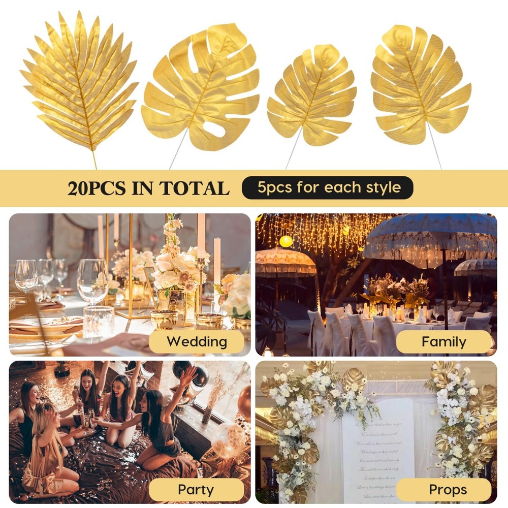 Palm Leaf Decor Plastic 20 Pack Gold Artificial Leaf Tropical Party Wedding Tabl
