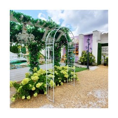SCENDOR White Wedding Arch Garden Arbor Curved Metal Archway with Elegant Cur…