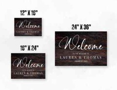 Custom Wedding Welcome Sign Dark Wood background Outdoor Indoor Sign For Gift