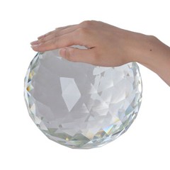 200mm D Cut Crystal Ball Sphere Clear Prism Wood Rotatable Stand 7.87″