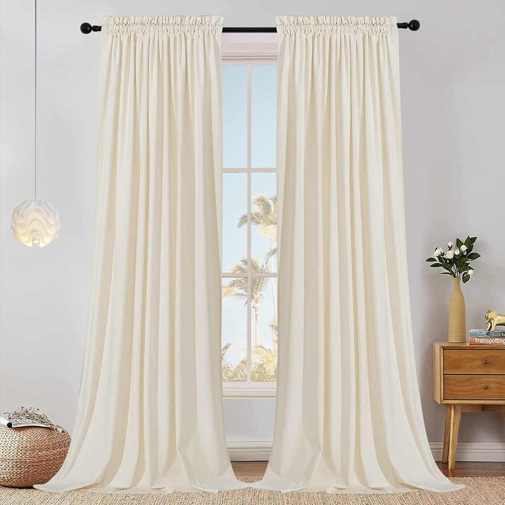 SMILETIME Ivory White 108in Long Velvet Curtains with Rod Pocket Thermal Insu…