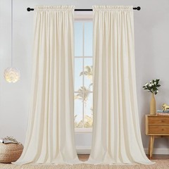 SMILETIME Ivory White 108in Long Velvet Curtains with Rod Pocket Thermal Insu…