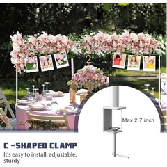 Adjustable Over The Table Rod Stand w/Clamps, Table Banner Balloon Stand, White