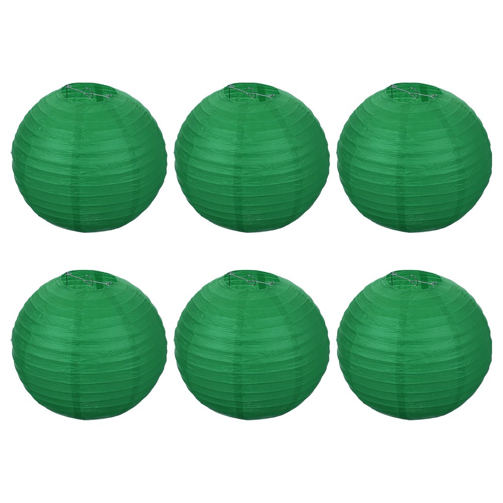 6 Pack 12 Inch Paper Lanterns Round Folding Hanging Lamp Shade Dark Green