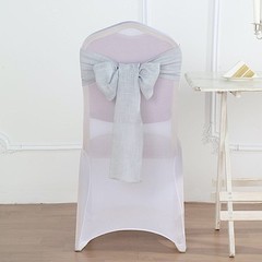 5 SILVER CHAIR SASHES Premium Polyester Faux Burlap Wedding Decorations