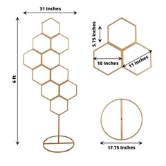 6FT Gold Metal Honeycomb Balloon Arch Stand Wedding Party Backdrop Frame
