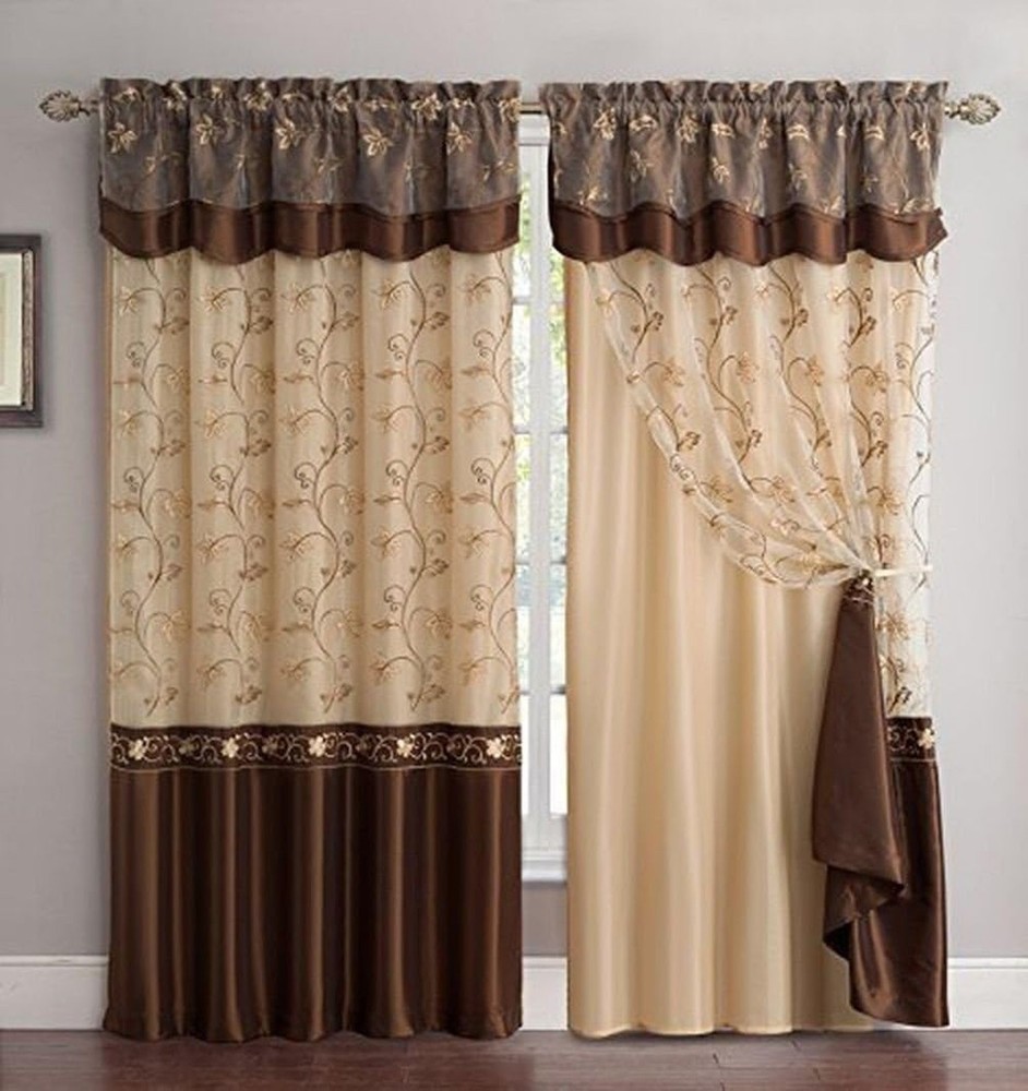Fancy Collection Embroidery Curtain Set 1 Panel Drapes with Backing & Valance…