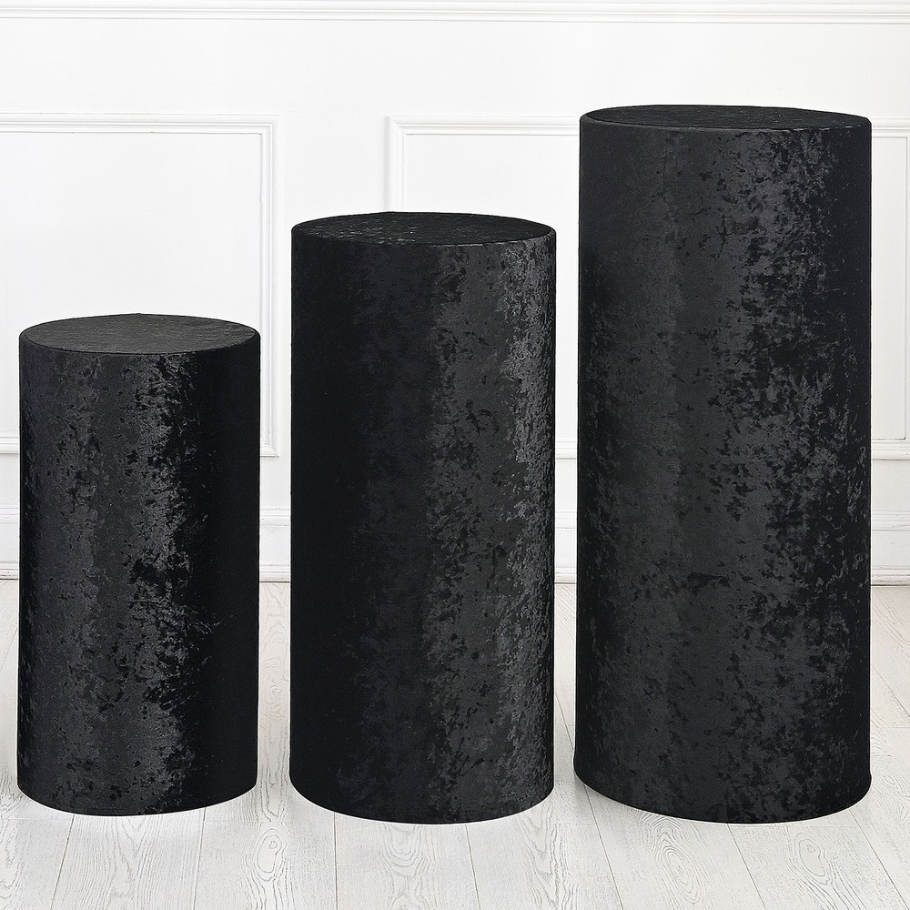 Set of 3 Cylinder Spandex Stand Covers, Black, Velvet Fabric-Large