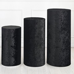 Set of 3 Cylinder Spandex Stand Covers, Black, Velvet Fabric-Large