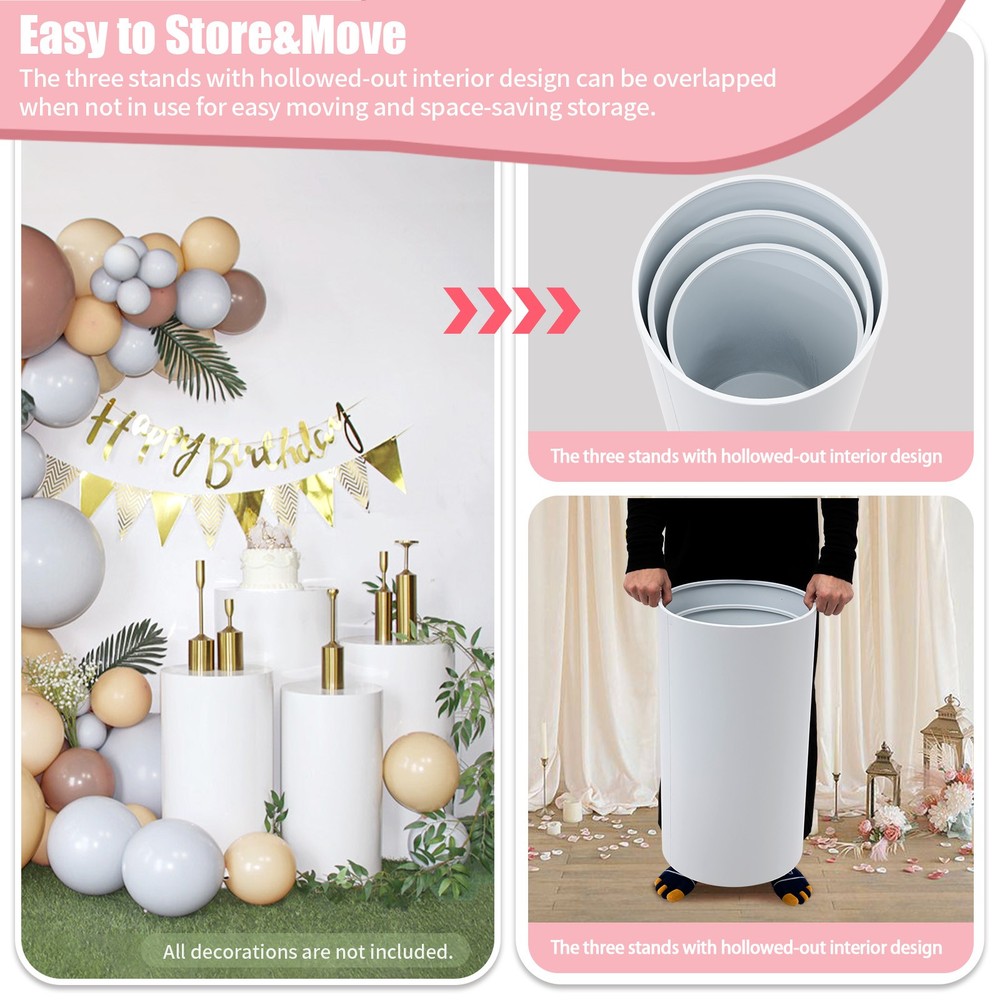 3 Piece Round Cylinder Pedestal Stands For Party Wedding Party Display Decor