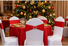 Red Chair Sashes 50 Pack, Spandex Red Chair Bands Bows for Wedding Party Birthda
