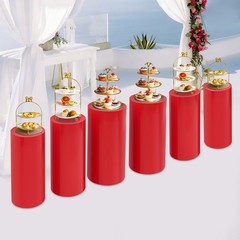 6PCS Display Pedestal Stand Iron Riser Column Pillar 23.6″ /26″ /27.6″ Tall Red