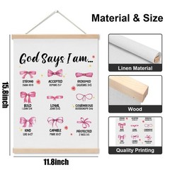 Pink Bow Bathroom Decor Wall Hanging Banner, God Says I Am Bows Wall Decor, C…