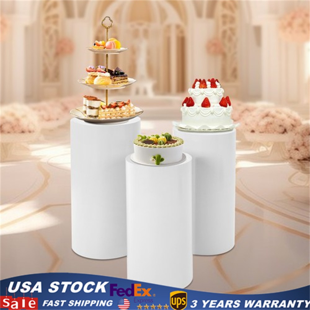 3 Pcs Round Cylinder Pedestal Stand For Wedding Party Display Stand Decor White