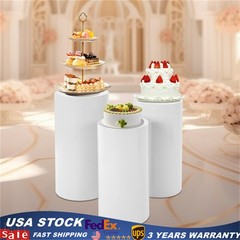 3 Pcs Round Cylinder Pedestal Stand For Wedding Party Display Stand Decor White