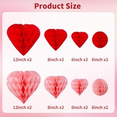 PCS Valentines Day Decor, Red Pink Heart Valentines Party Decorations Pom 16