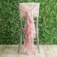 Blush Premium Curly Chiffon CHAIRS Covers Cap SASHES Bows Ties Wedding Sale