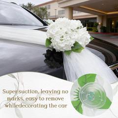 Elegant Wedding Car Decoration with Satin Ribbons & Floral Accents