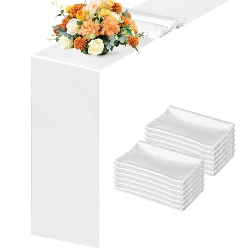 Pack Satin Table Runners 12 x 108 Inch, Heavy-Duty Polyester Table 4 White