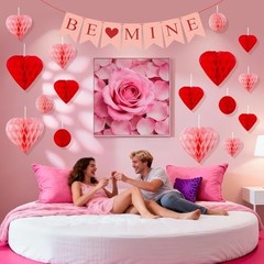 PCS Valentines Day Decor, Red Pink Heart Valentines Party Decorations Pom 16