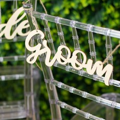 2 Natural 12×5 in Wooden Bride and Groom Chair Signs HANGING DECOR Party Events