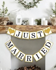 Wedding Banner Decorations Just Married Paper Wedding Garland Supplies Propos…